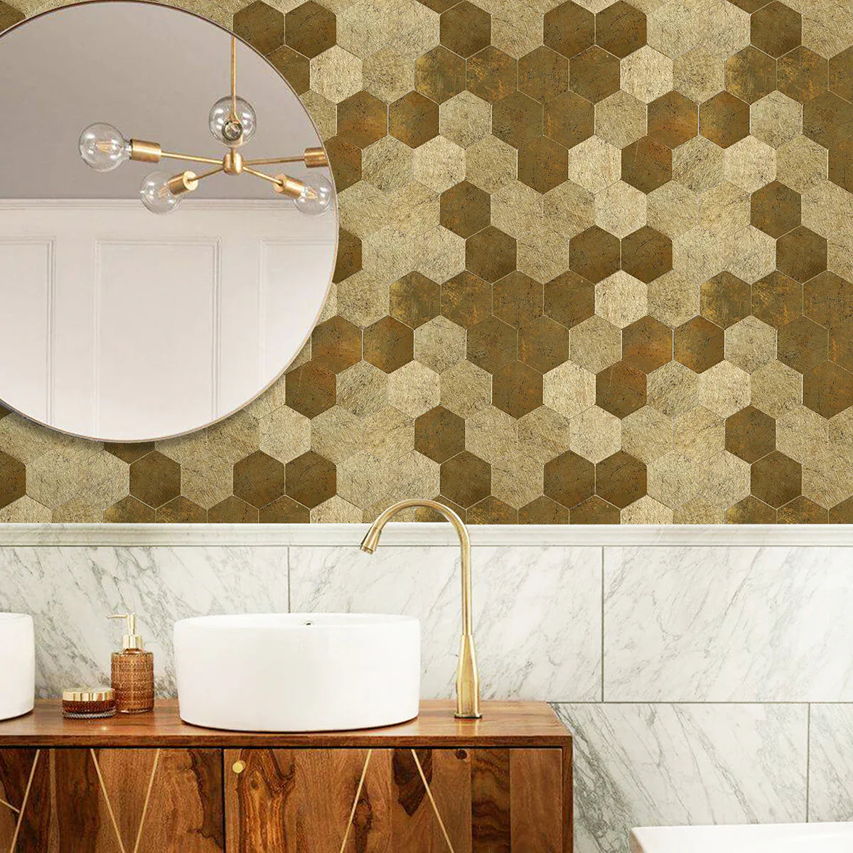 Ener-J Large Luxe Gold HexaStyle Aluminum Peel & Stick Tile, Size: 290 x 288 x 4 mm (Pack of 4)