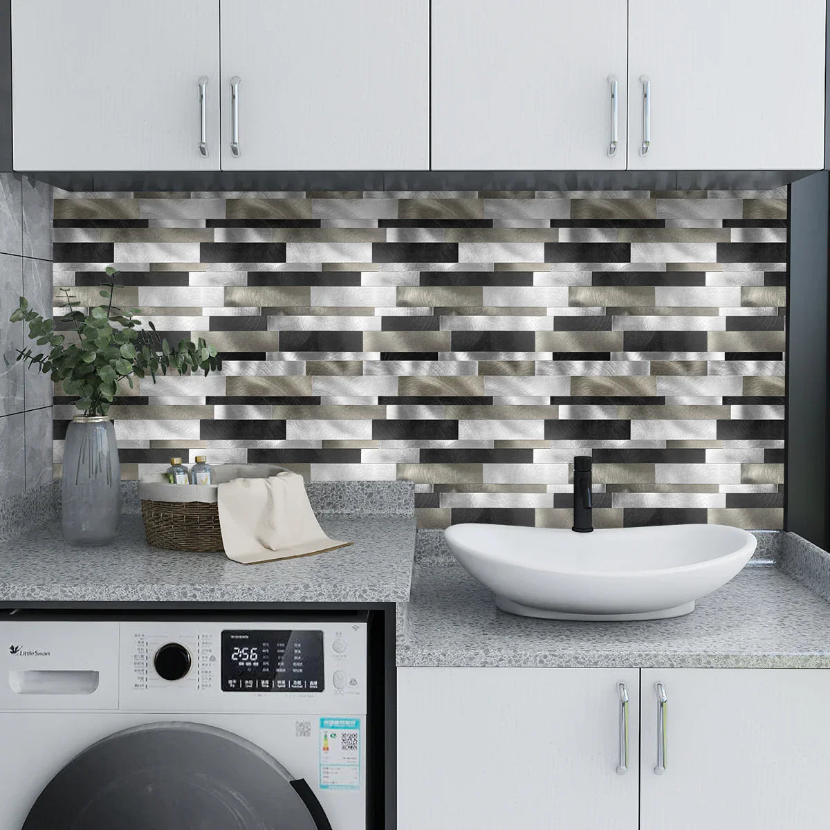 Ener-J Sleek Metallic Layers Peel & Stick Aluminum Tile, Size: 303 x 297 x 4 mm (Pack of 4)