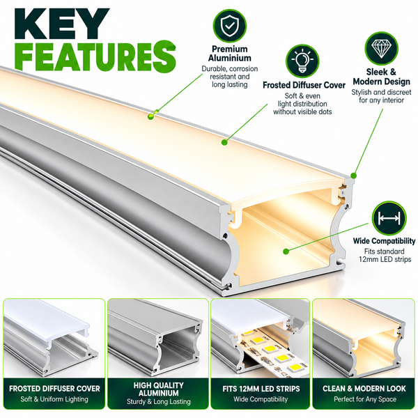 2m Deep LED Aluminium Profile – 16.8×14.3mm, Silver secondary image