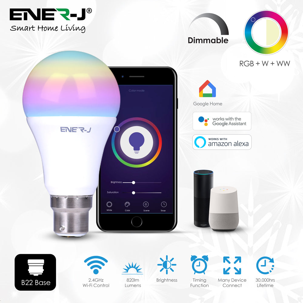 Ener-J Smart WiFi Colour Changing LED Bulb 9W BC/B22