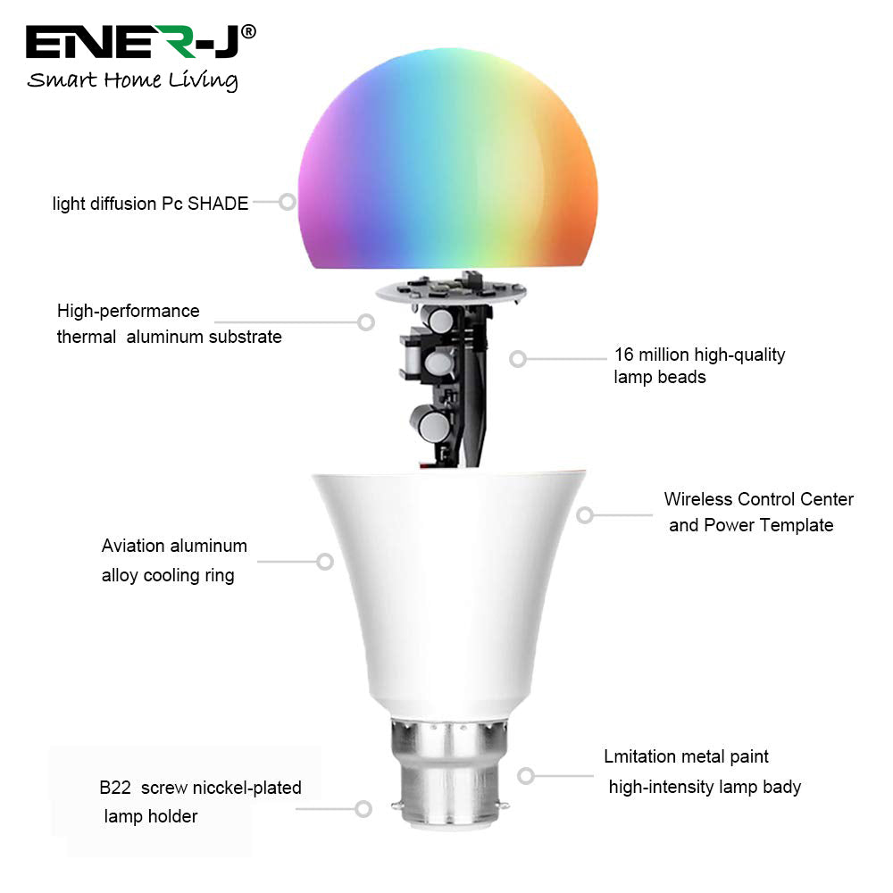 Ener-J Smart WiFi Colour Changing LED Bulb 9W BC/B22