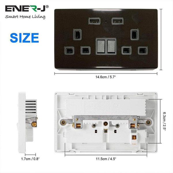 Ener-J Smart 13A Double Socket with Dual USB - Black secondary image
