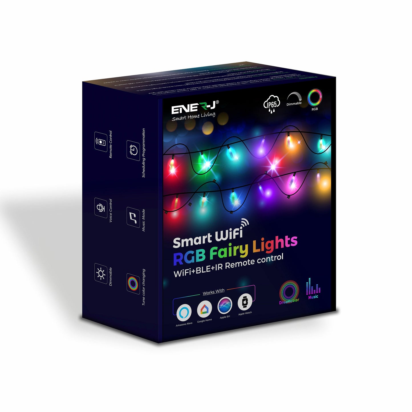Ener-J RGB Fairy Lights 5 Meter Cable, 50 LED'S, WiFi+BLE+IR with Remote Control, UK 3 Pin & USB Port