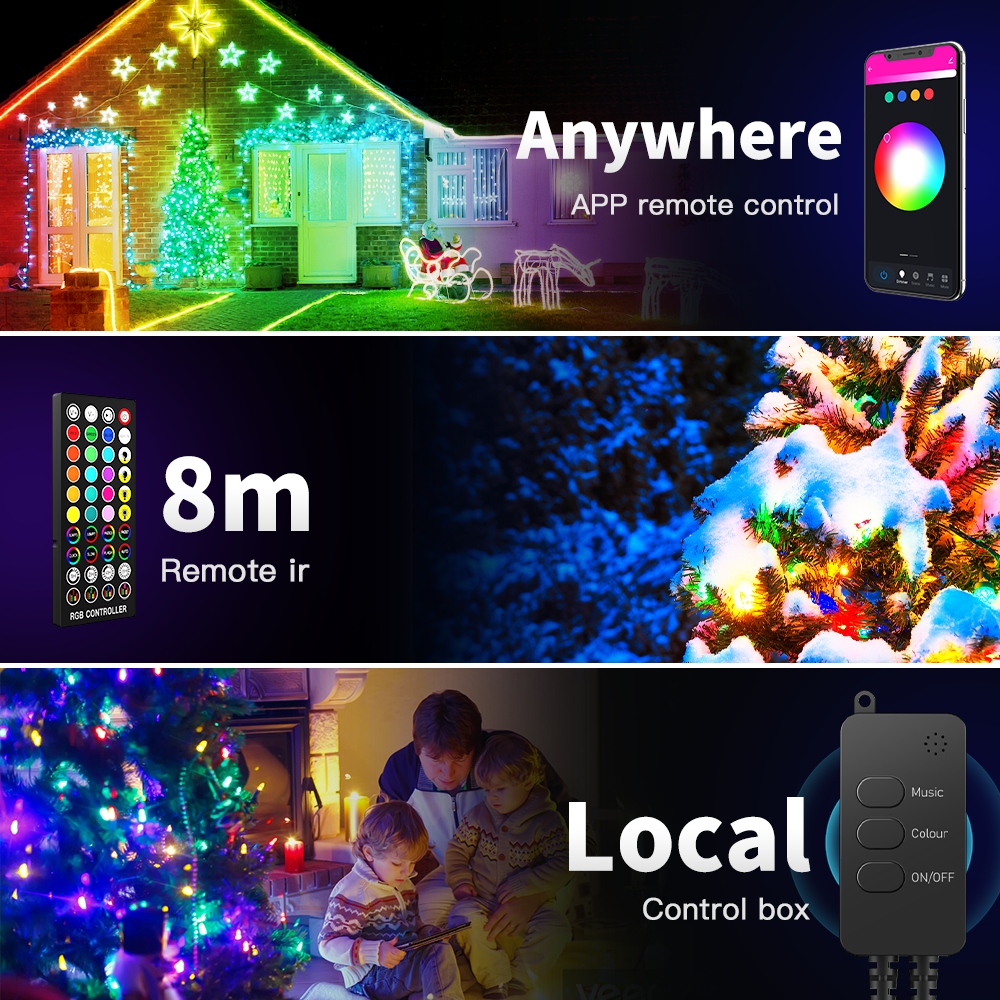 Ener-J RGB Fairy Lights 5 Meter Cable, 50 LED'S, WiFi+BLE+IR with Remote Control, UK 3 Pin & USB Port