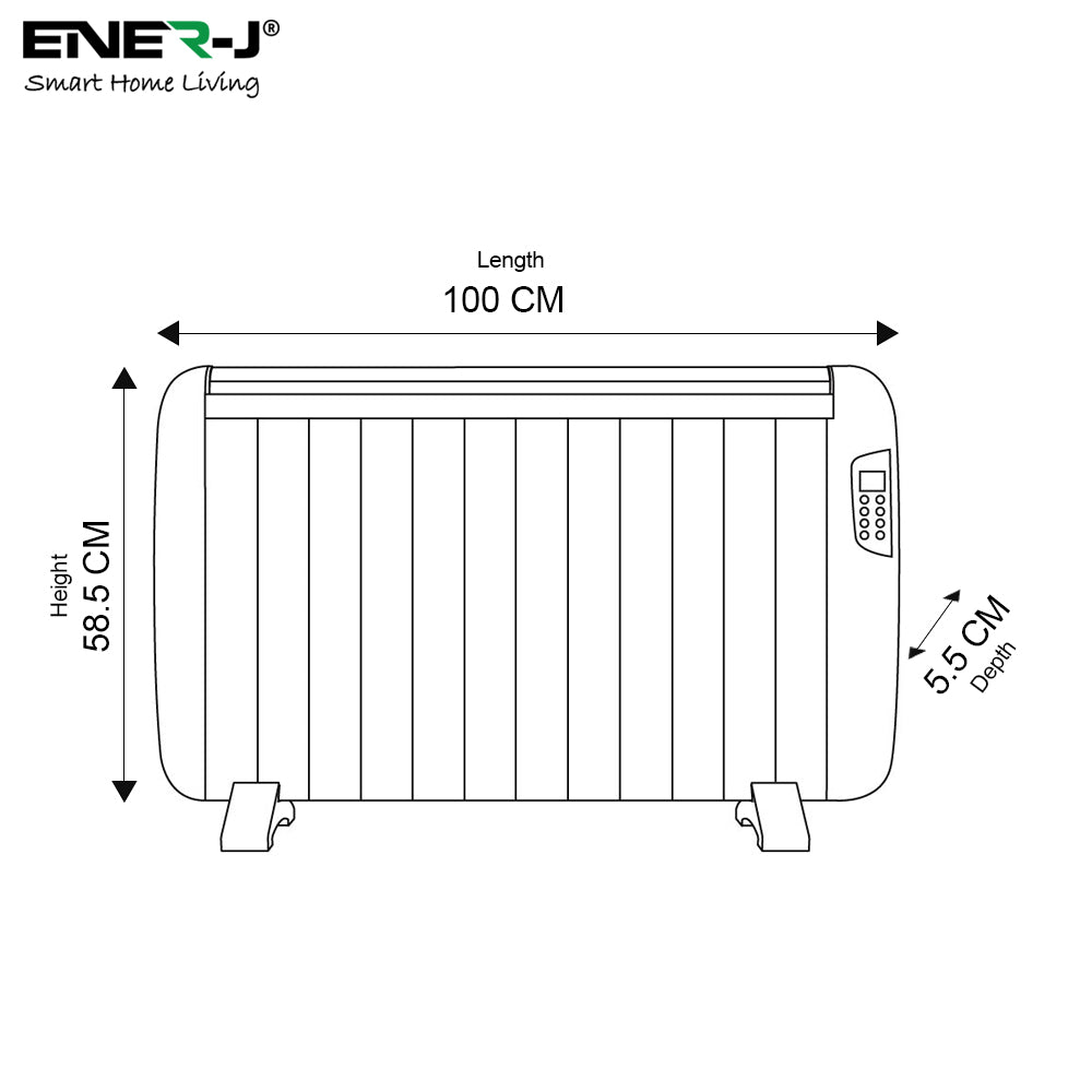 Ener-J 2000W Smart Heater with Aluminium Heating Element & Remote - Black