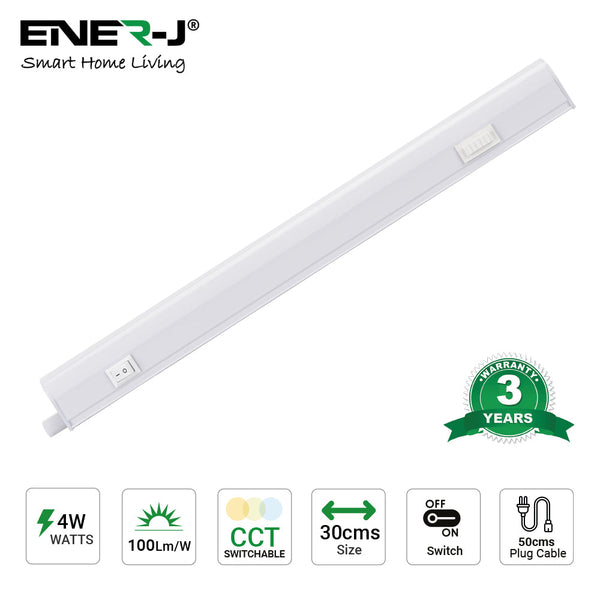 Ener-J 8W LED T5 Batten Light, 60cms, 100 Lm/W, With on/off switch, CCT Switchable,  50cms cable, 3 Years warranty secondary image