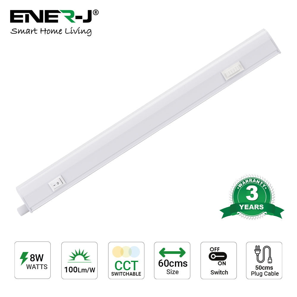 Ener-J 20W LED T5 Batten Light, 120cms, 100 Lm/W, With on/off switch, CCT Switchable,  50cms cable, 3 Years warranty