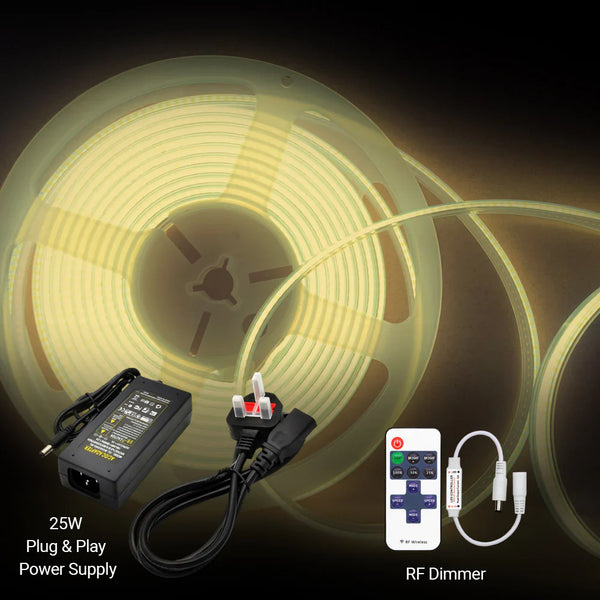 ENER-J Plug and Play 24V Dotless COB LED Strip Kit, 5m 480 LEDs/m + Dimming Controller & Remote + UK Plug, 3000K secondary image