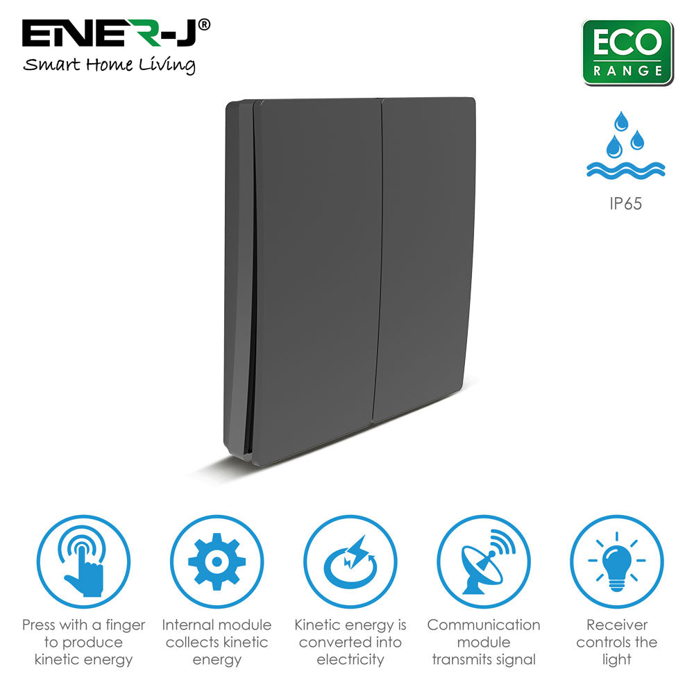 Ener-J 2 Gang Wireless Kinetic Switch ECO RANGE - Black