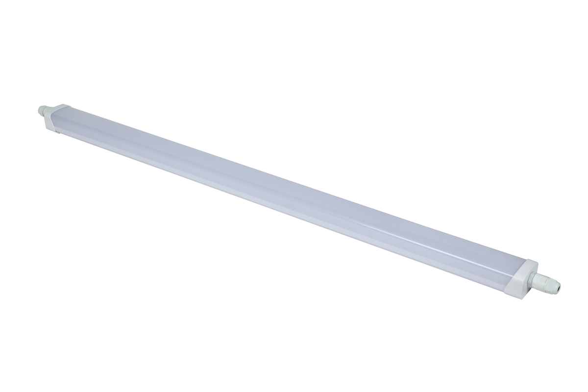 IP65 LED Batten Light 3CCT - diagonal view, white batten with end caps
