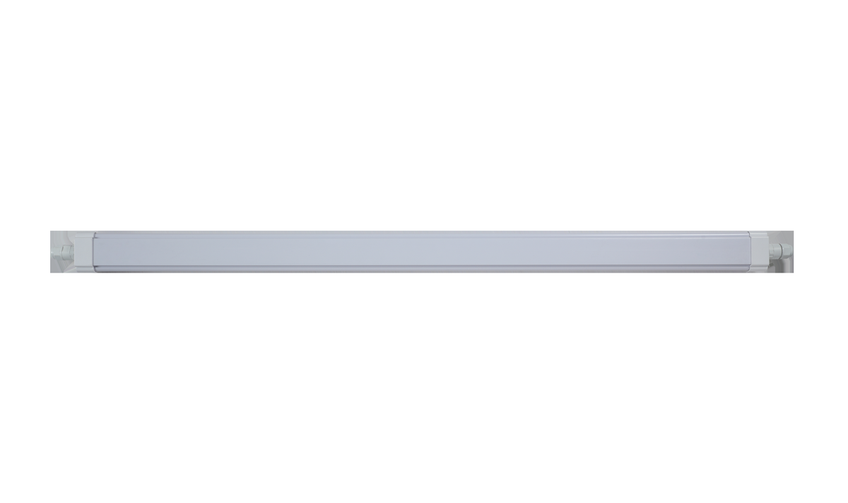 IP65 LED Batten Light 3CCT - straight view, white batten with cable glands