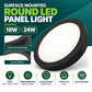 Surface Mounted Round LED Panel Light infographic – 18W and 24W, 3CCT 3000K 4000K 6500K, 2640lm high brightness 24W, 30000 hours lifespan, IP20 indoor use, non-dimmable