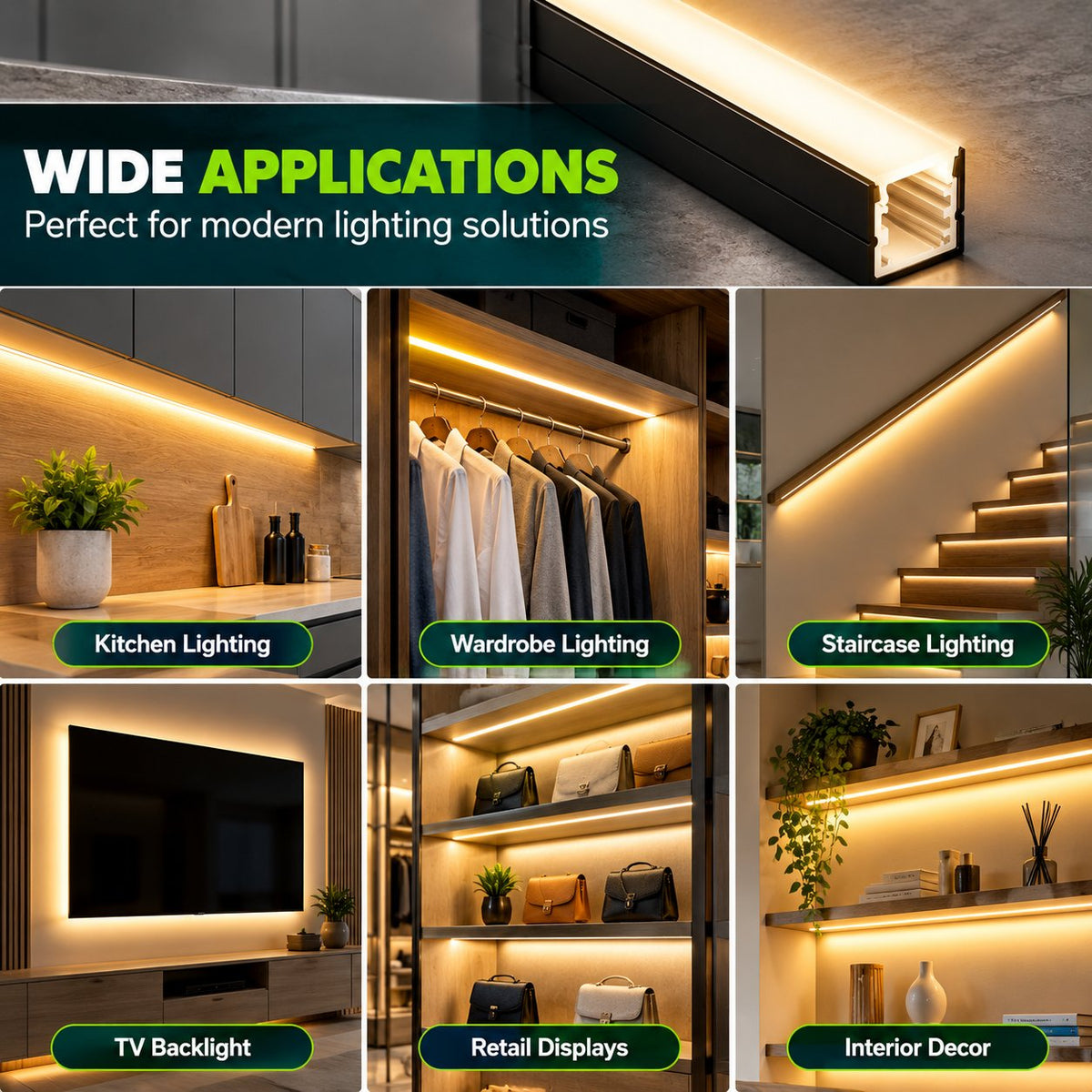 2m Standard LED Aluminium Profile – 17mm × 7mm Surface Mount Channel with Diffuser Cover