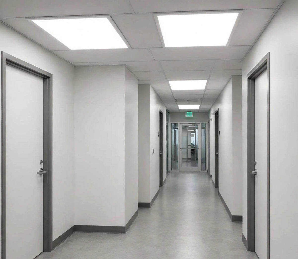 30W LED panels installed in corridor ceiling