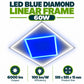 LED Blue Diamond Linear Frame 60W infographic – 6000lm output, 100 lm per W efficiency, 595 x 595 x 15mm product size
