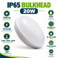 IP65 Bulkhead 20W infographic – 2200 lm, 110 lm per W, 2700K 4000K 6500K colour temperature, 120 degree viewing angle, IP65, 50000 hours, AC 220-240V, polypropylene housing, CRI Ra over 80