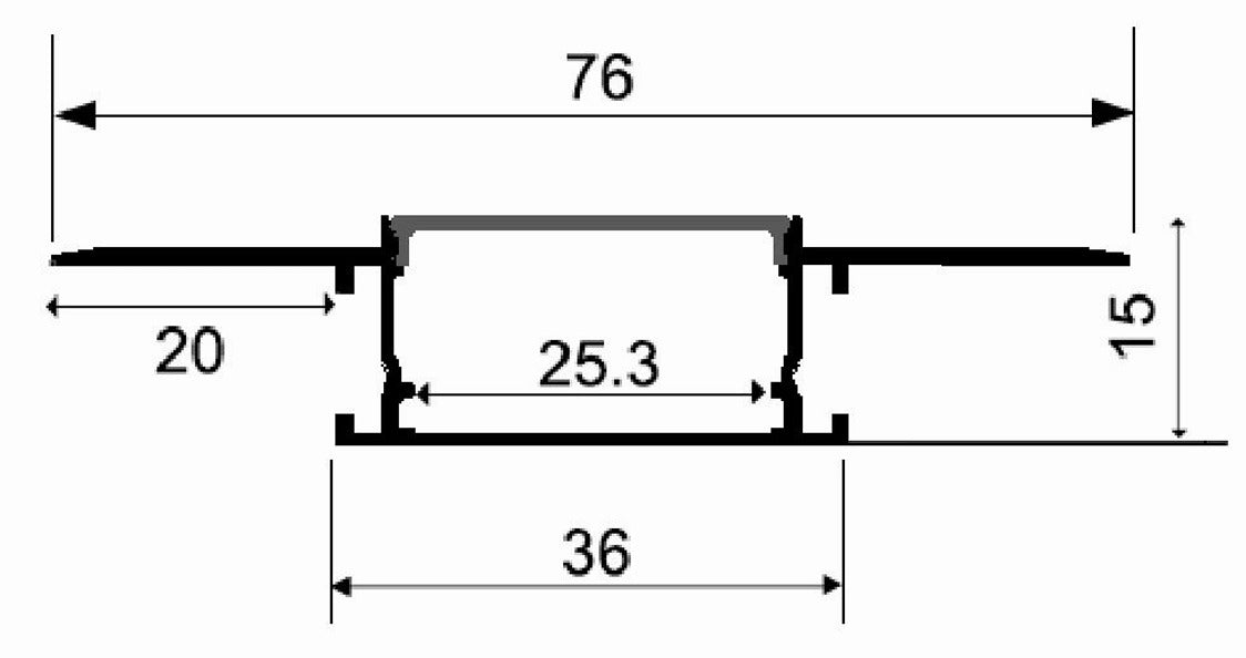 EXP315 cross-section dimensions – 76mm wide × 15mm high