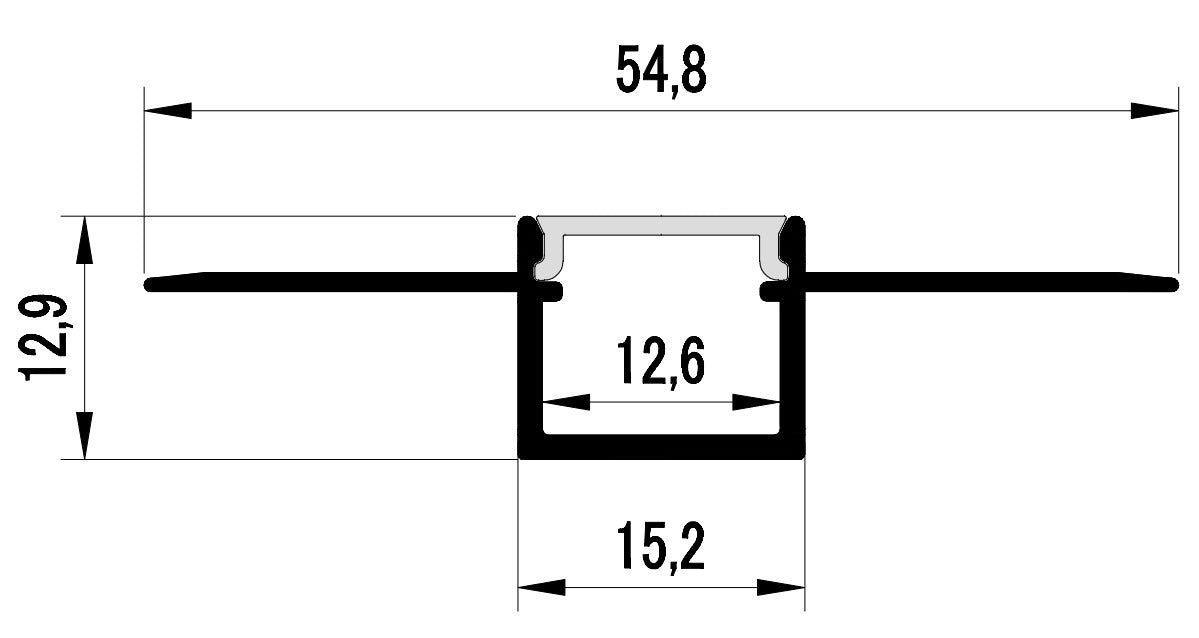 2m Plaster Over LED Aluminium Profile – 54.8 × 12.9mm, Trimless