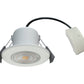 DL99Y 5W 6500K fire rated downlight, white bezel, front view with junction box