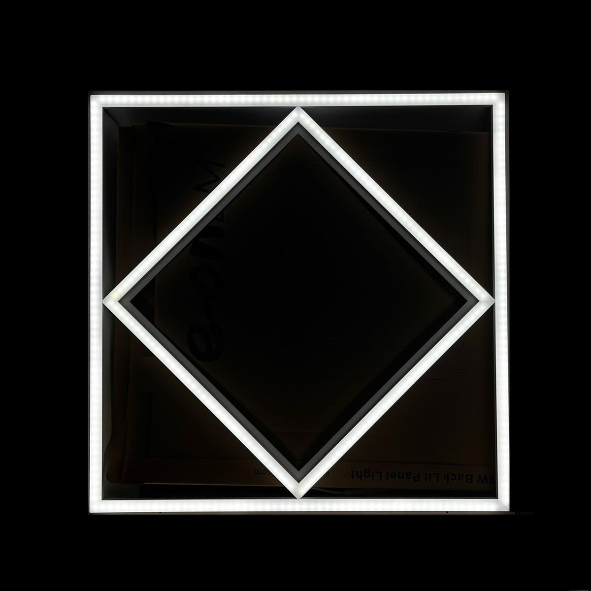 Diamond Linear Frame LED light in use, lit and glowing