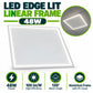 LED Edge Lit Linear Frame 48W infographic – 48W power, 100 lm per W high efficiency, 120 degree beam angle, aluminium frame with PC cover