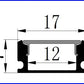 Standard LED Aluminium Profile – cross-section dimensions: 17mm wide x 7mm high, 12mm internal width