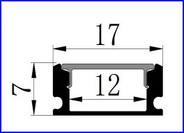 Standard LED Aluminium Profile – cross-section dimensions: 17mm wide x 7mm high, 12mm internal width