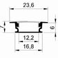 Recessed LED Aluminium Profile EXP205 – cross-section dimensions: 23.6mm wide x 7mm high, 12.2mm internal width