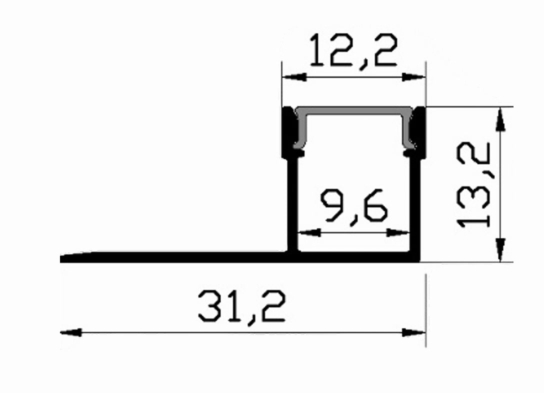 Tile In LED Aluminium Profile EXP301 - cross-section dimensions diagram 31.2 x 13.2mm