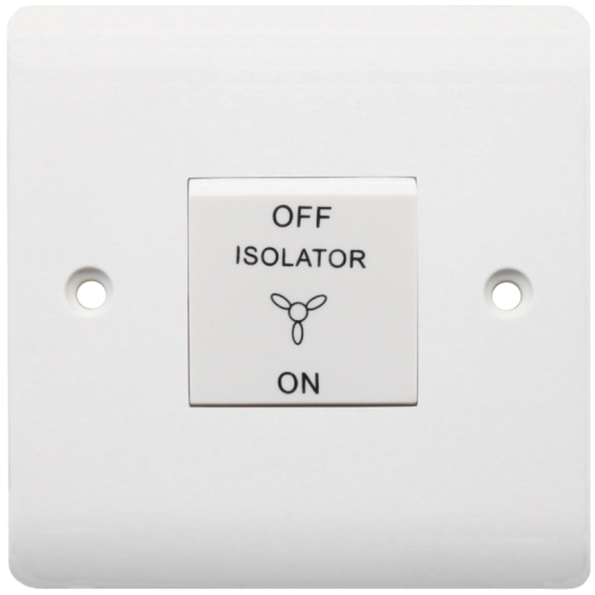 Close-up of the ecolux 3 pole fan isolation switch rocker and plate