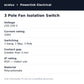ecolux fan isolation switch features and specification: 10AX, 220-240V, 3 pole, IP20, polycarbonate