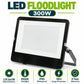 LED Floodlight 300W infographic – 120 lm per W high efficiency, 6500K daylight, IP65 waterproof, 10kV surge protection, 5-year warranty