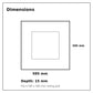 Greek Key LED Linear Frame Light dimensions: 595 by 595 millimetres, 15 millimetres deep, fits a 595 by 595 millimetre ceiling grid