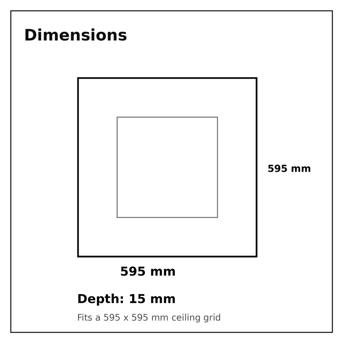 Greek Key LED Linear Frame Light dimensions: 595 by 595 millimetres, 15 millimetres deep, fits a 595 by 595 millimetre ceiling grid