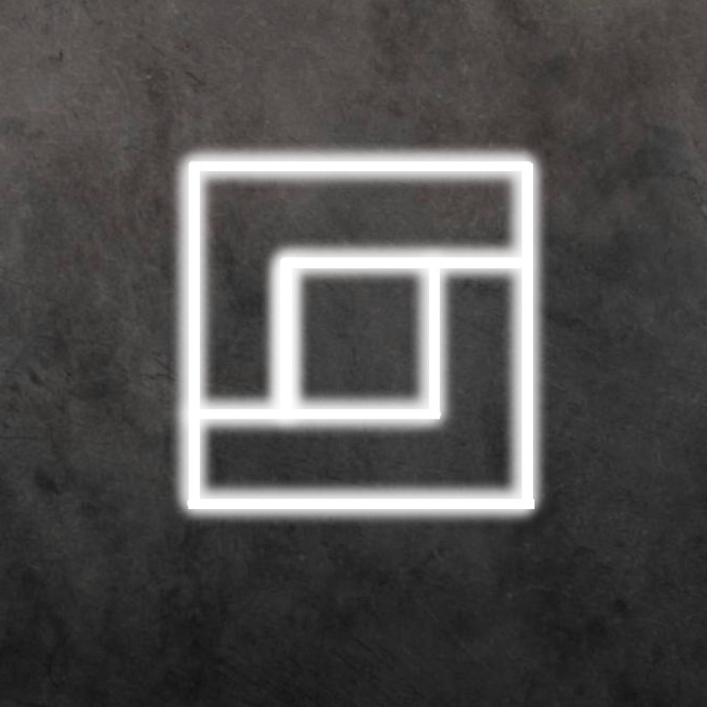 Greek Key LED Linear Frame Light lit, showing the Greek-key linear pattern