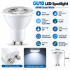 GU10 LED Spotlight 6500K Super White infographic – 6W non-dimmable, 220-240V, GU10, 38 degree beam, CRI over 80, 20000 hours, dimensions