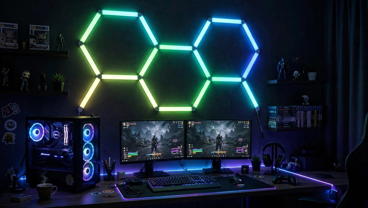 RGB hexagon frame in gaming room
