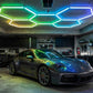 RGB hexagon frame on garage ceiling