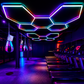RGB hexagon frame in gym (AI-generated lifestyle)