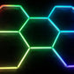 5-grid RGB hexagon frame glowing in studio