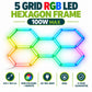 5 Grid RGB LED Hexagon Frame infographic – 100W max, 233 x 163 cm, RGB colours with remote, AC 165-265V, IP20, 2-year guarantee
