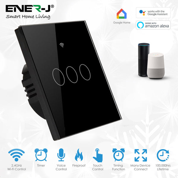 Ener-J WiFi Smart 3 Gang Touch Switch, Black (No Neutral Required) secondary image
