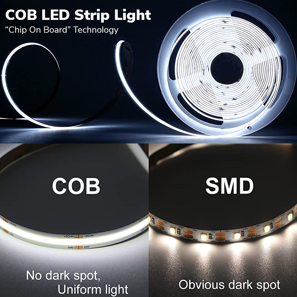 Ener-J 12V COB LED Strip Light with 300 LEDs/M. 10W/M, 1100lm/M CRI 90-92, 3000K