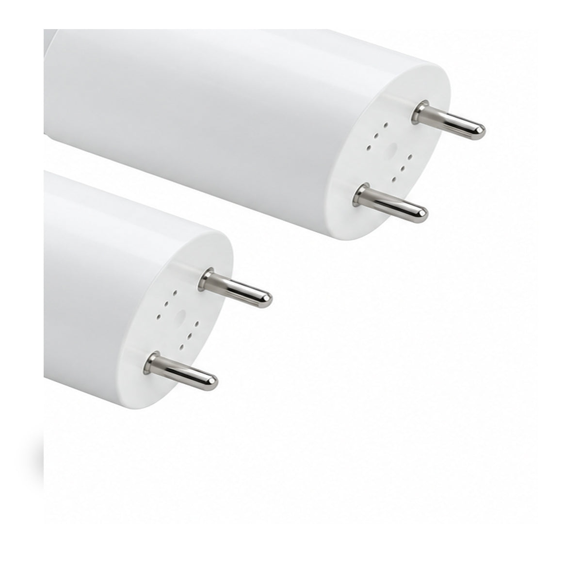 Close-up of LED T8 tubelight end cap with twin G13 pins