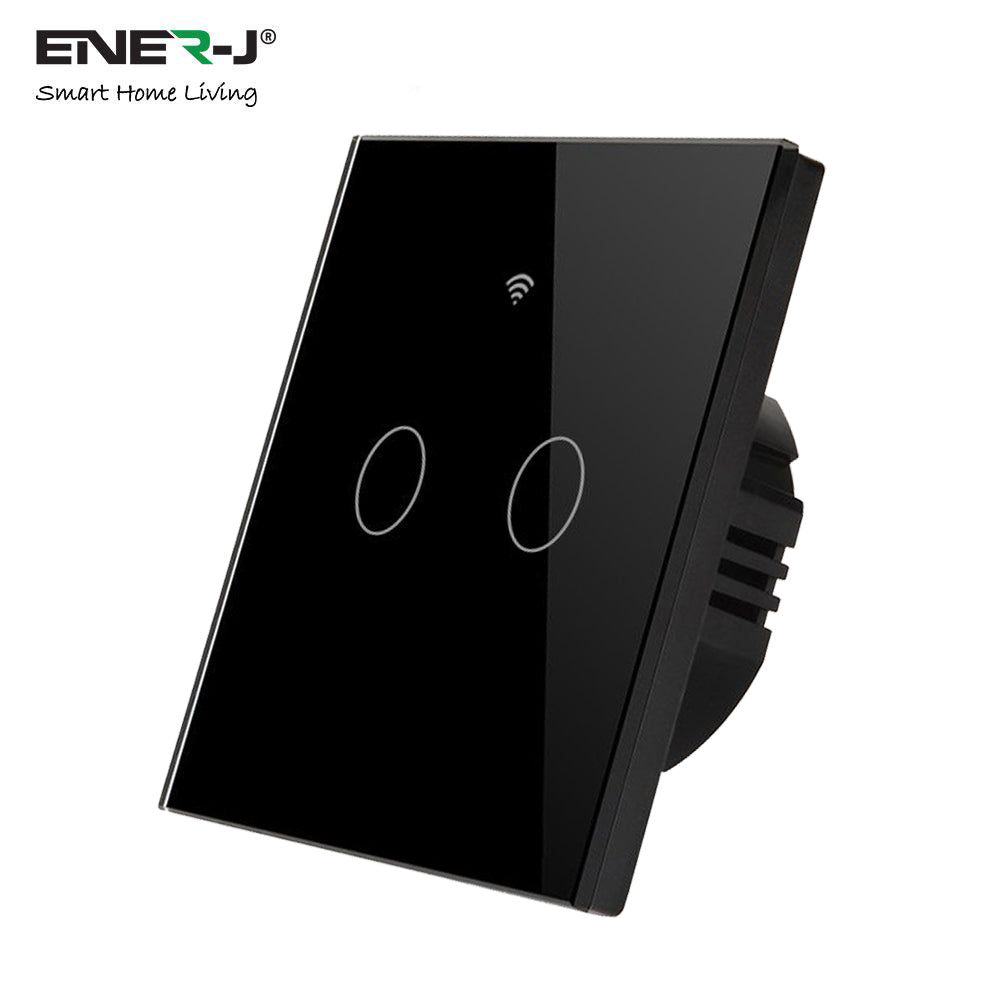 Ener-J WiFi Smart 2 Gang Touch Switch, Black (No Neutral Needed)