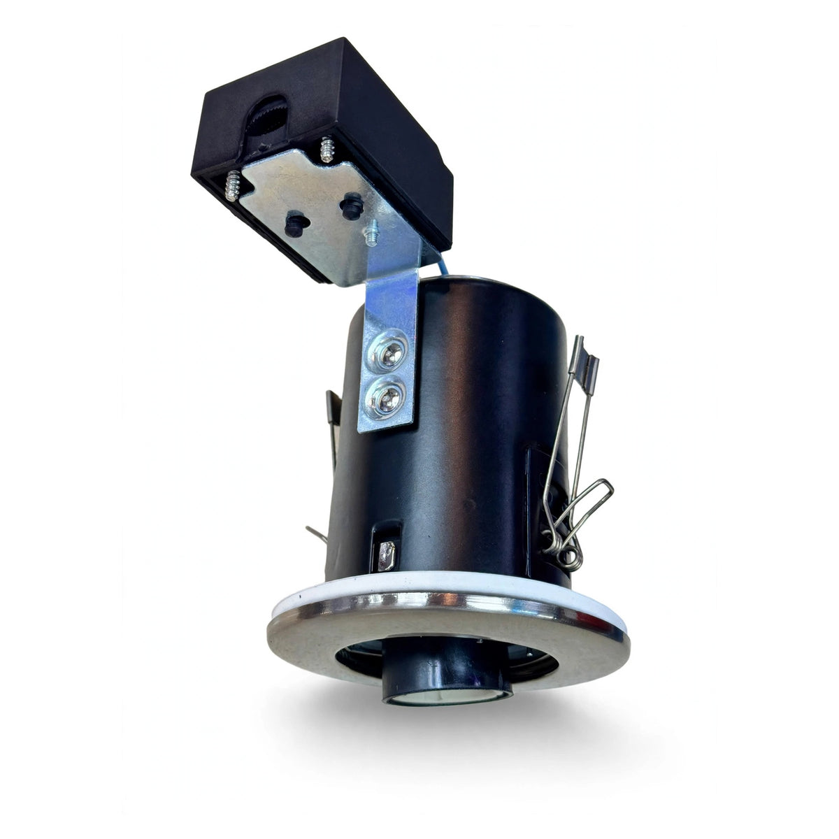 JCC Fireguard JC94002 fire rated downlight on white background - complete fitting with lamp fitted