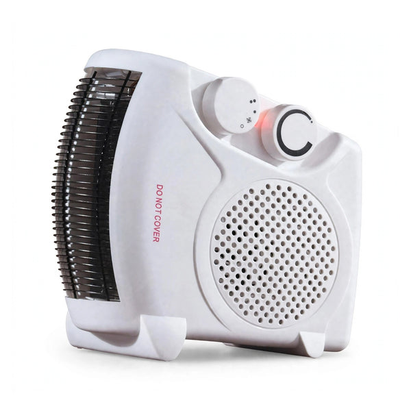 Daewoo 2000W Fan Heater HEA1927 – Flat or Upright, 2 Heat Settings, Thermostat Control, Fan Mode, White