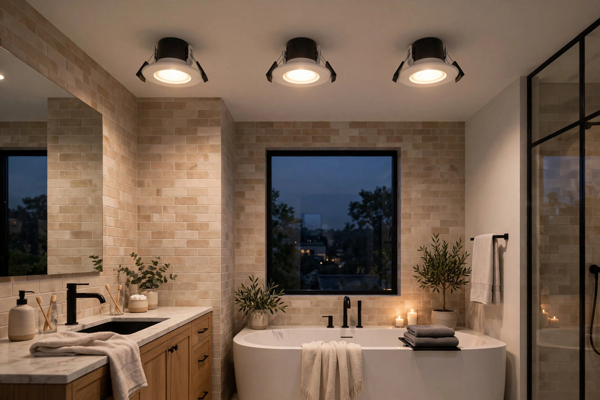 Downlights installed in a modern bathroom ceiling