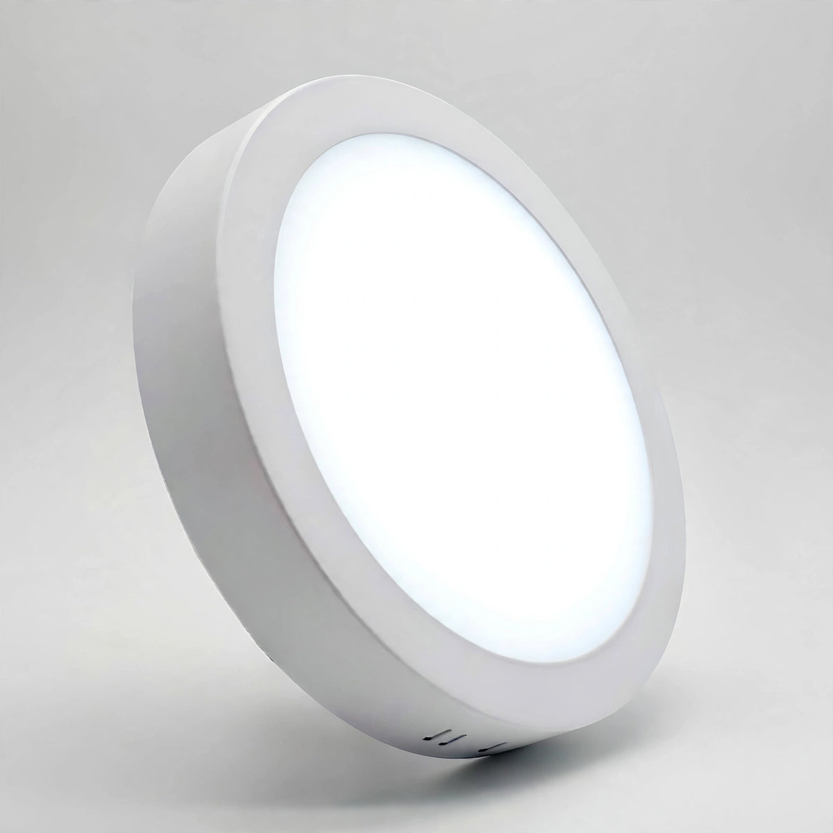 Round LED panel light glowing in 4000K cool white