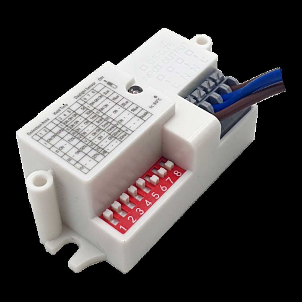 Microwave motion sensor with wiring for LED bulkhead